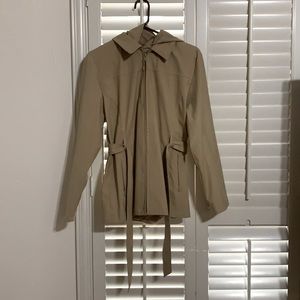 Outer Edge Waterproof Tan Belted Hooded Raincoat Rain Jacket